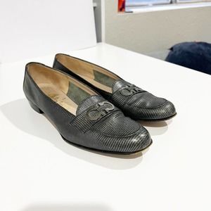 Ferragamo Gray Black Leather Loafers 9 3A